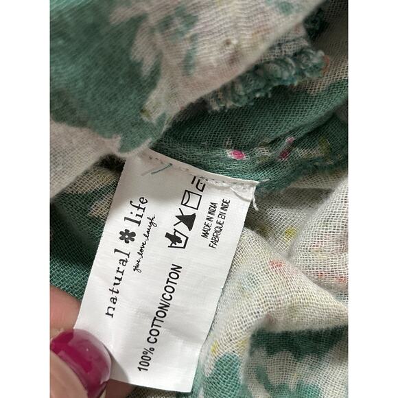 Natural Life Sienna Mini Dress Cotton Gauze Frayed Hems Green Floral Sz M - Picture 6 of 9